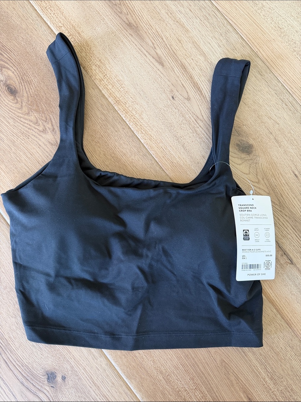 Athleta Black Transcend Square Neck Crop Bra